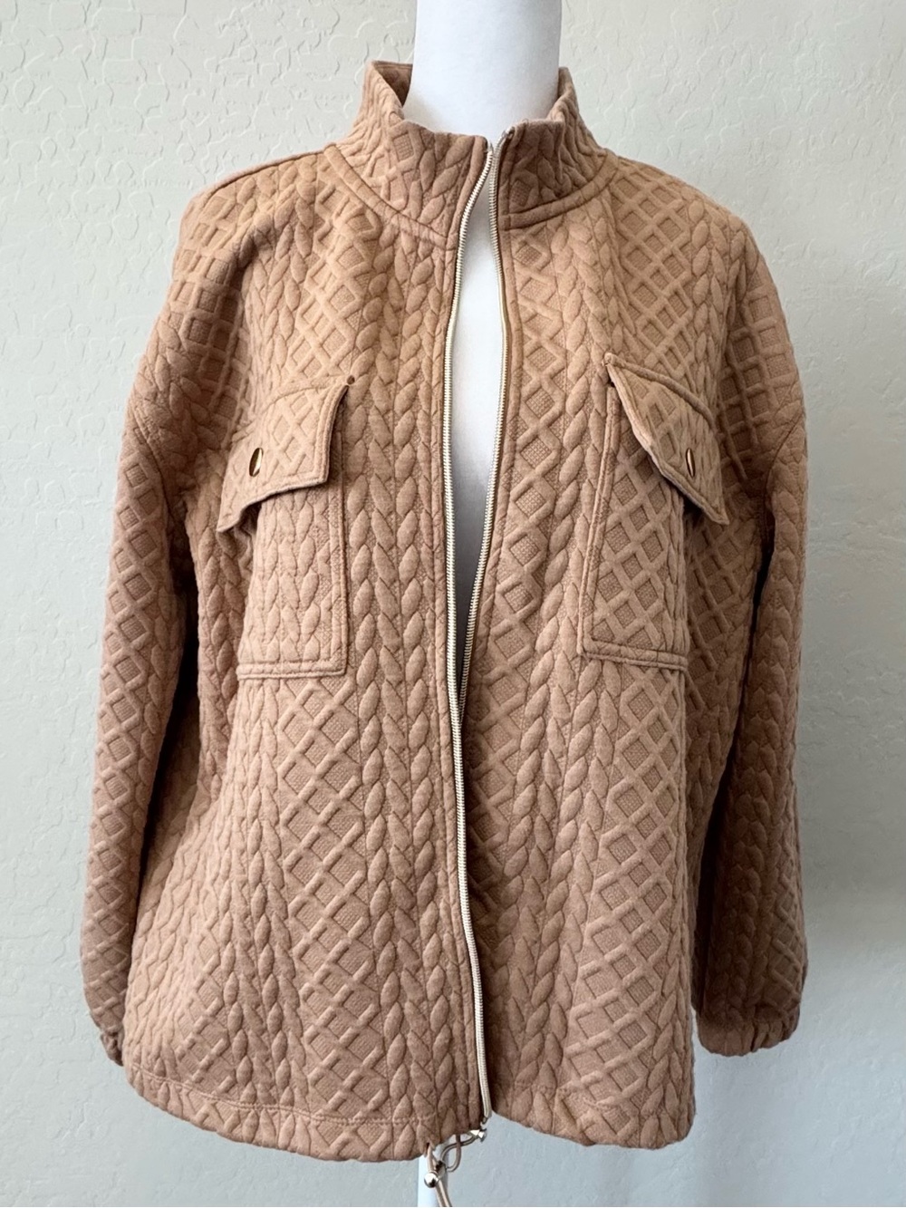 Nanette Lepore Taupe Cable Quilted Jacket - Picture 1 of 4